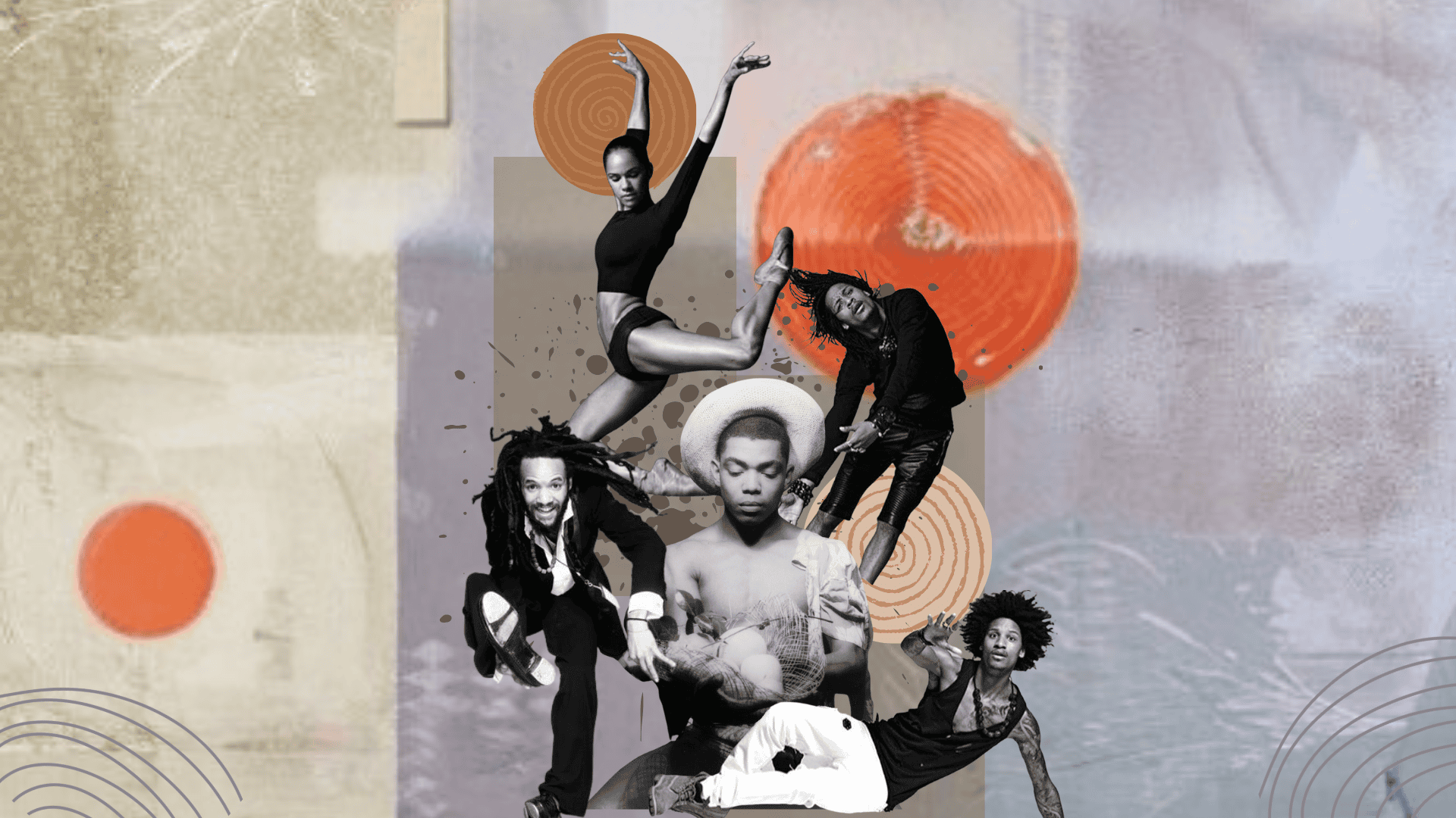 Art of Black Dance poster featuring black artists dancing, each superimposed on one another on top of a dynamic and colorful background